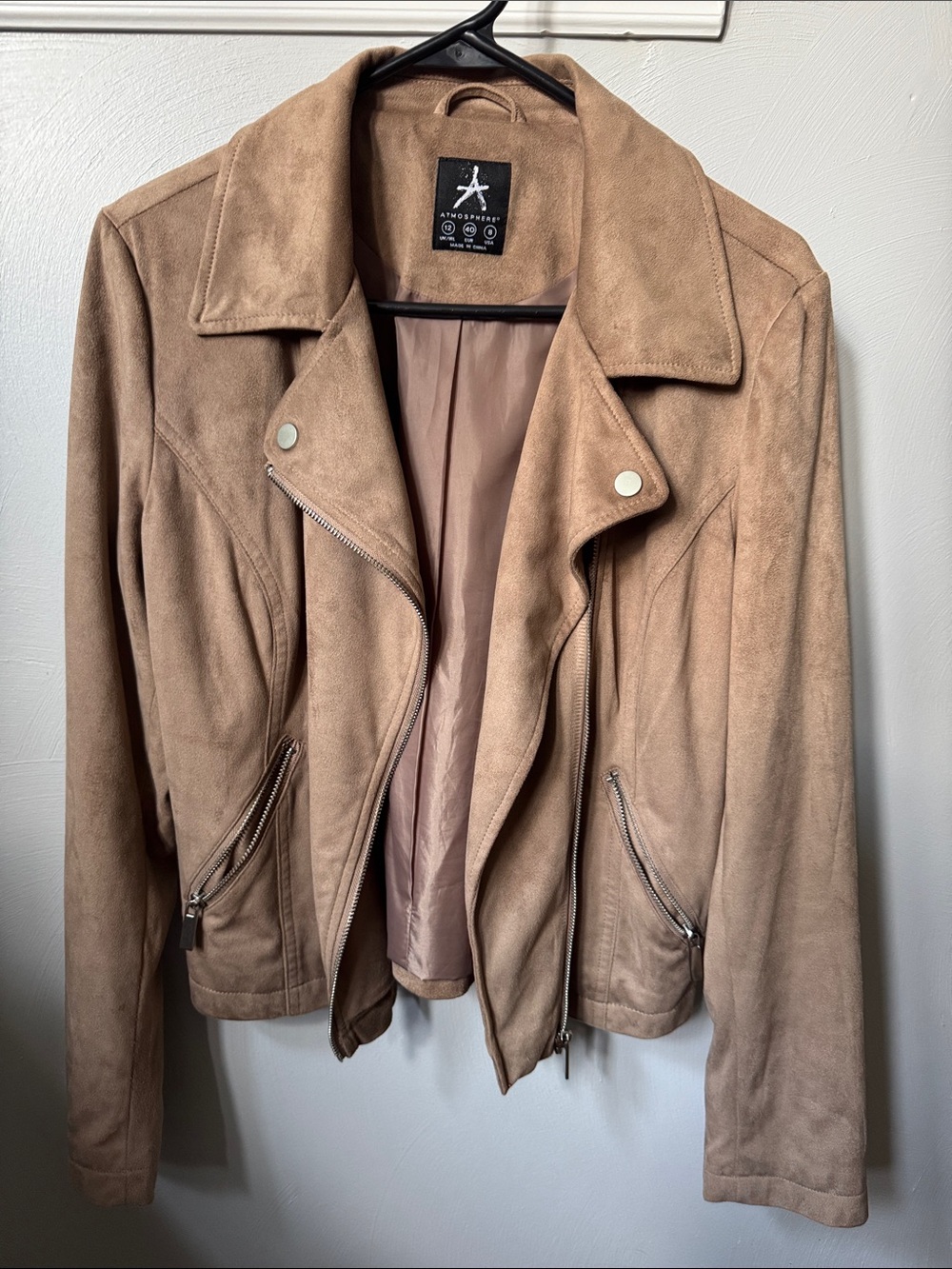 Atmosphere Tan Vegan Suede Biker Jacket